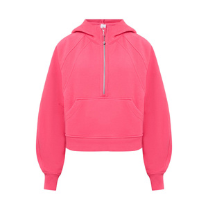 Sudadera con capucha rosa para mujer, al por mayor, de manga larga, color liso, con cremallera frontal, talla regular, para invierno, estilo casual oversize - Product Image 1