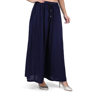 Pantalon large en mousseline bleu marine pour femme, taille haute, coupe ample, longueur complète, décontracté, avec cordon de serrage, style respirant pour l'été - Product Image 2