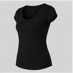 <b>Womens</b> <b>Black</b> Scoop Neck Cap Sleeve Slim Fit Plain T <b>Shirt</b> WTS-0012 - Product Image 4