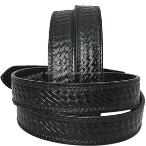 Ceinture en cuir pleine fleur personnalisée, style western, avec motif de panier ondulé, design artisanal, ceinture en cuir avec boucle à ardillon simple en laiton - Product Image 3