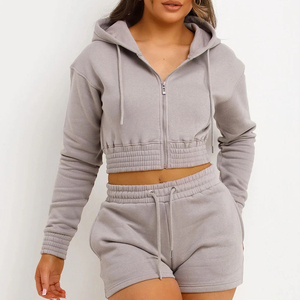 Prix compétitif, qualité supérieure, sweat à capuche court à fermeture éclair à manches longues et short avec impression de logo personnalisé - Product Image 6