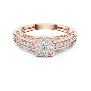 แหวนหมั้นเพชรทรงกลมทองคำโรสโกลด์ 14K สำหรับผู้หญิง |   เพชรที่เพิ่งเพาะเลี้ยง - Product Image 1