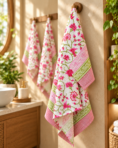Toallas de Baño de Algodón con Estampado Floral Tradicional Indio, Tejido Waffle Suave, Textiles para el Hogar, Venta al Por Mayor - Product Image 5