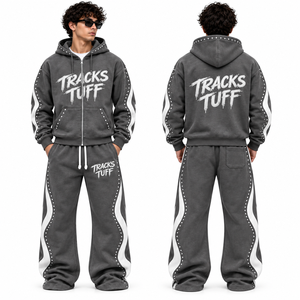 Ensemble de survêtement unisexe personnalisé imprimé, respirant, séchage rapide, automne, épais, design 2-en-1, avec sweat à capuche zippé oversize et pantalon large - Product Image 5