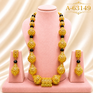 Flower Pattern 24K Gold Plated Brass Zircon Jewelry <b>Set</b> Necklace Earrings Women's Bridal Trendy Style A-63157 - Product Image 6