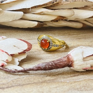 Anillo de Latón con Cornalina y Circonita de Alta Demanda, Anillo Solitario Chapado en Oro de 18k, Anillo de Estilo Vintage, Anillo de Declaración, Anillo al por Mayor para Mujer - Product Image 5