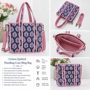 Stylish Cotton <b>Quilted</b> <b>Handbag</b> with Detachable Sling - Product Image 6