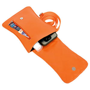 IR COLLECTION Bolso Bandolera Delgado de Cuero Genuino para Mujer, con Ranuras para Tarjetas, Minimalista, Naranja, para Teléfono, Ajustable - Product Image 2