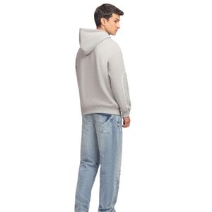 Sudadera con Capucha para Hombre, Corte Regular, Tejido de Felpa Gris, Corte y Costura con Ribete, Estampado Frontal en el Pecho, Sudadera Informal con Capucha, OEM ODM - Product Image 2
