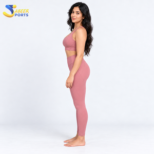 ABEER SPORTS Women's Yoga Set 2 Piece Solid Pink Seamless High Waist <b>Leggings</b> <b>Crop</b> Top Racerback Sleeveless Fitness Wear - Product Image 4