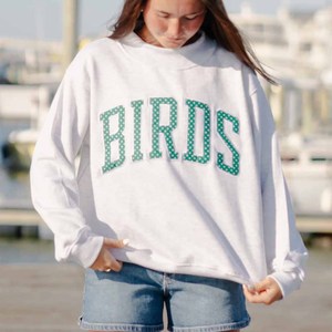 Birds Custom Cotton Fleece <b>Mock</b> <b>Neck</b> Sweatshirt Polka Dot Gingham Chenille Patch Embroidery Men Women Youth Pullover - Product Image 1