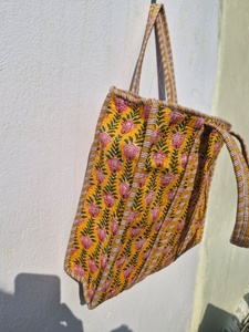 FABRICATEFIZZ <b>Vintage</b> Cotton <b>Tote</b> <b>Bag</b> Handmade Quilted Lightweight Shoulder <b>Bag</b> Reusable Shopping <b>Bag</b> Large Capacity Travel - Product Image 2
