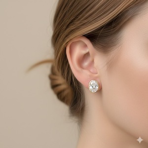 Pendientes de Diamantes Ovalados Cultivados en Laboratorio, Color DEF, Claridad VS VVS, Oro Puro de 14K, Regalo de Aniversario para Mujer, Uso Diario - Product Image 5