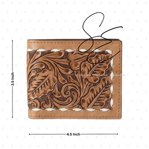 Portefeuille bifold en cuir véritable SEHRAINN Western fait main, pour homme, vintage, gaufré, fermeture pliante, court, usage quotidien - Product Image 2