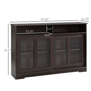 Credenza da cucina Mid-Century in rovere con ante scorrevoli in vetro e ripiani regolabili, marrone scuro - Product Image 3