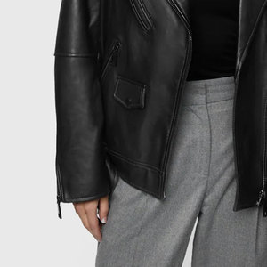 Chaqueta de cuero para mujer, estilo motero, con cremallera, impermeable, ecológica, informal, holgada, de invierno, para la calle - Product Image 6