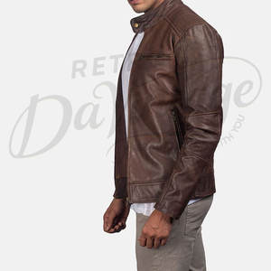 Chaqueta de Cuero Genuino Marrón Desgastado para Hombre - Chaqueta de Motero de Cuero Vacuno Auténtico Estilo Antiguo de Corte Ajustado para Hombre - Product Image 5