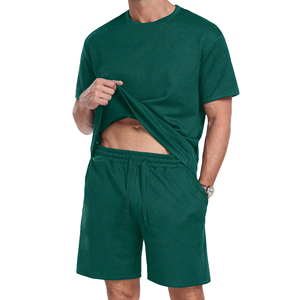 Ensemble de shorts d'été pour hommes, vert uni, tricoté, respirant, décontracté, pour les activités de plein air - Product Image 3