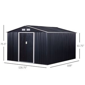 Capanno in Metallo Grigio Scuro 3,35m x 2,74m con Doppie Porte Scorrevoli e 4 Prese d'Aria per Attrezzi da Giardino - Esterno, Patio, Prato - Product Image 3