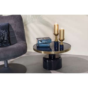 Mesa de Centro Redonda Moderna de Primera Calidad con Tapa de Vidrio Templado y Estructura Metálica de 57 cm de Diámetro, Giratoria, Mueble para Sala de Estar - Product Image 2