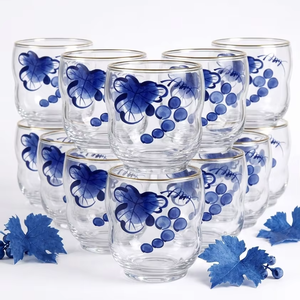 Pot à bougie en verre peint à la main Blue Vineyard, parfait pour les salons, les chambres, les restaurants, les spas, les mariages, les décorations festives - Product Image 1