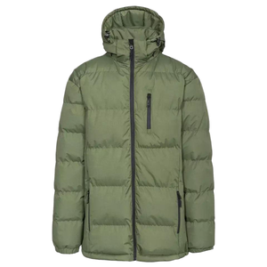 Men's Autumn Puffer <b>Jacket</b> Olive Green Navy Blue Solid Stand Collar Zipper Closure Windproof Hooded Breathable Casual Wear - Product Image 4