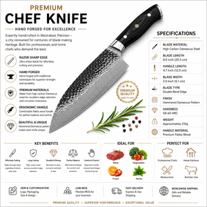 Couteau de chef en acier Damas forgé à la main de qualité supérieure, couteau de cuisine en acier à haute teneur en carbone, logo personnalisé OEM, couteau de cuisine professionnel - Product Image 2