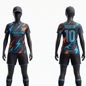 Uniforme de football pour hommes, tissu polyester 140 GSM, respirant, séchage rapide, manches courtes, toutes saisons, noir, bleu, orange, impression par sublimation - Product Image 1
