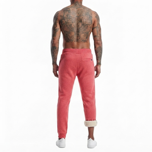 Mens Heather Red Sherpa Lined Fleece Joggers Lightweight Warm Spring Sweatpants Casual Athletic Sports Trousers Drawstring - Product Image 2