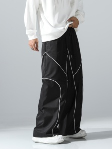 Pantalon de survêtement décontracté personnalisé, imperméable, blanc, coupe oversize, avec empiècements latéraux incurvés noirs, unisexe, pour hommes et femmes, directement de l'usine - Product Image 4