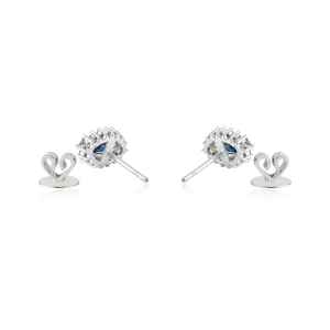 Magnifiques boucles d'oreilles clous en or blanc massif 14 carats, saphir bleu naturel et diamants en forme de marquise, pour femmes - Product Image 6