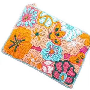 Porte-monnaie en perles étoile de mer, pochette en perles de verre à rayures bleues, portefeuille zippé fait main, sac à monnaie brodé à petites perles thème océan - Product Image 1