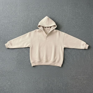 เสื้อฮู้ดดี้ผู้หญิงทรงโอเวอร์ไซส์ พิมพ์ลาย DTF แฟชั่น OEM สีเบจล้วน ผ้าฝ้าย 100% สไตล์สตรีท - Product Image 4