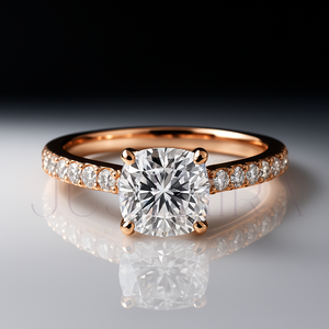 14K Solid Rose Gold Ring With Side Diamond Design Band Luxury Wedding Ring With Moissanite Diamond In <b>Cushion</b> Solitaire Diamond - Product Image 1