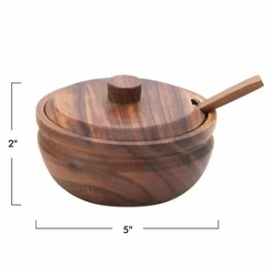 Tazón de Madera Personalizado con Tapa y Servidor, Tazón de Madera Original de Lujo, Tazón de Madera de Acacia para Servir Ensaladas, Tazones de Madera para Mezclar Ensaladas - Product Image 1