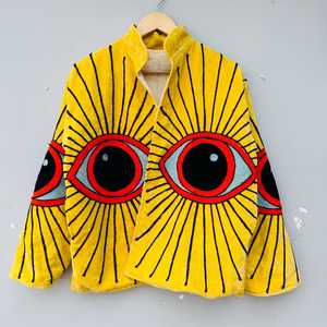 เสื้อแจ็คเก็ตกำมะหยี่ปักลายตาปีศาจสีสันสดใส สไตล์โบฮีเมียน งานแฮนด์เมด เหมาะสำหรับงานเทศกาล เสื้อคลุมกันหนาวสำหรับฤดูหนาว - Product Image 3