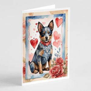 Perro de ganado australiano Whimsical Valentine Roses Pack 8 A7 Tamaño 5x7 Tarjetas de felicitación en blanco con sobres Tarjetas de notas - Product Image 1