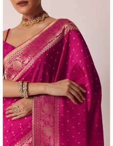 Sari de Seda Banarasi KV Rani con Bordado Bandhani, Traje Tradicional para Fiesta, Blusa Sin Costuras, Antiarrugas, Reversible, Temporada de Otoño - Product Image 1