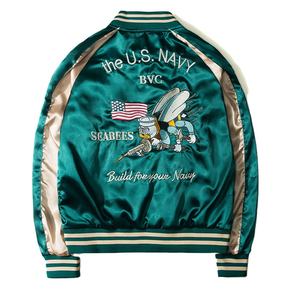 Chaqueta de béisbol de satén de lana para hombre personalizable de fabricante directo High Street Winter Varsity Style Reversible Stand Front - Product Image 2