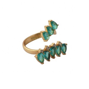 Handmade Gold Plated <b>Ring</b> with Designer Apatite & Cubic Zirconia Gemstones Exclusive Pear Gemstone Tiny Fashion Jewelry - Product Image 2