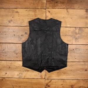 Gilet de motard en cuir véritable patchwork, style vintage noir sans manches, avec boutons et poches. - Product Image 2