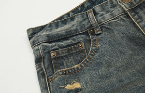 Jeans Personalizados 100% Algodón, Cintura Media, Estilo Urbano, Unisex, Talla Grande, Desgastados, Rotos, con Efecto Lavado para Hombre - Product Image 4