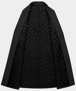 Manteau long élégant pour femme, noir uni, manches longues, col à revers, simple boutonnage, en polyester, pour l'hiver - Product Image 4