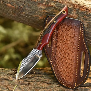 มีด EDC ใบมีดเหล็กแบบ Fixed Blade พร้อมปลอกหนังทรง Pancake ด้ามไม้ Wenge และเรซิ่น - มีดสำหรับล่าสัตว์และตั้งแคมป์แบบ Full Tang - Product Image 4