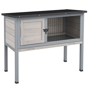 Conigliera Rialzata in Legno con Tetto in Asfalto a Cerniera e Vassoio Rimovibile, Gabbia Grigia per Conigli da Interno/Esterno per Animali Domestici - Product Image 1