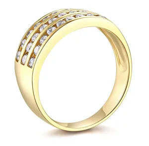 2.20 Ct 3-Row 14K Yellow Gold Simulated Diamond Wedding Anniversary Band <b>Ring</b> - Product Image 2