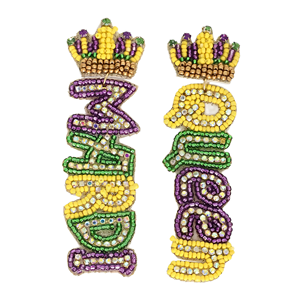 Mardi ต่างหูประดับลูกปัดสีทองสีม่วงสีเขียวสำหรับเทศกาลราชินีสำหรับเด็กผู้หญิงเครื่องประดับที่มีสไตล์สำหรับงานเฉลิมฉลองและขบวนพาเหรดของ Mardi Gras - Product Image 1