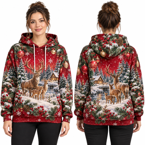 Women's <b>Christmas</b> Snowman Solid Fleece Streetwear Hooded <b>Sweatshirt</b> Green Full Sleeve Knitted Winter Pullover with Pockets - Product Image 6
