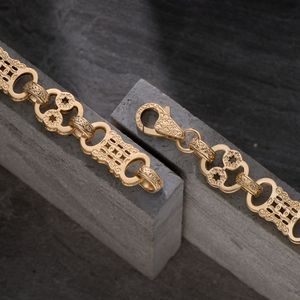 Gold Tone Ornate Link <b>Bracelet</b> for <b>Men</b> Vintage Engraved Floral Chain Luxury Fashion Jewelry - Product Image 3