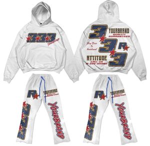 Ensemble de survêtement unisexe délavé style vintage avec sweat à capuche épais et pantalon évasé imprimé sur toute la surface – Vente en gros - Product Image 6